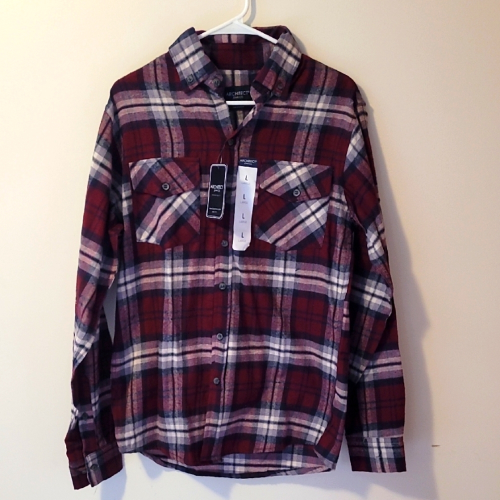 Red and White Plaid Button-Up Shirt